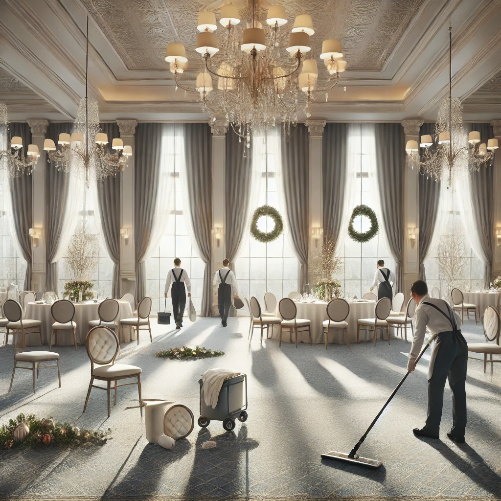 professional and refreshing post-holiday cleanup, capturing the clean, organized atmosphere